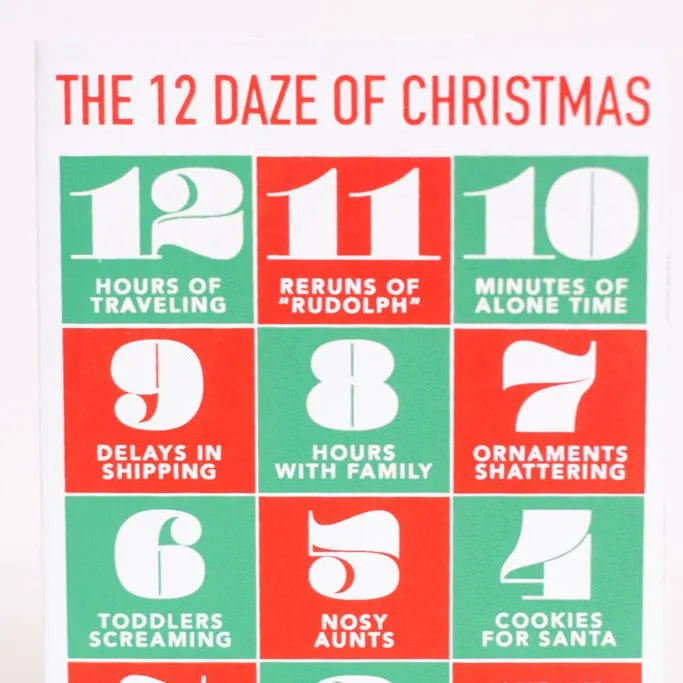 funny Christmas card, the 12 days of Christmas card, The 12 Daze of Christmas card