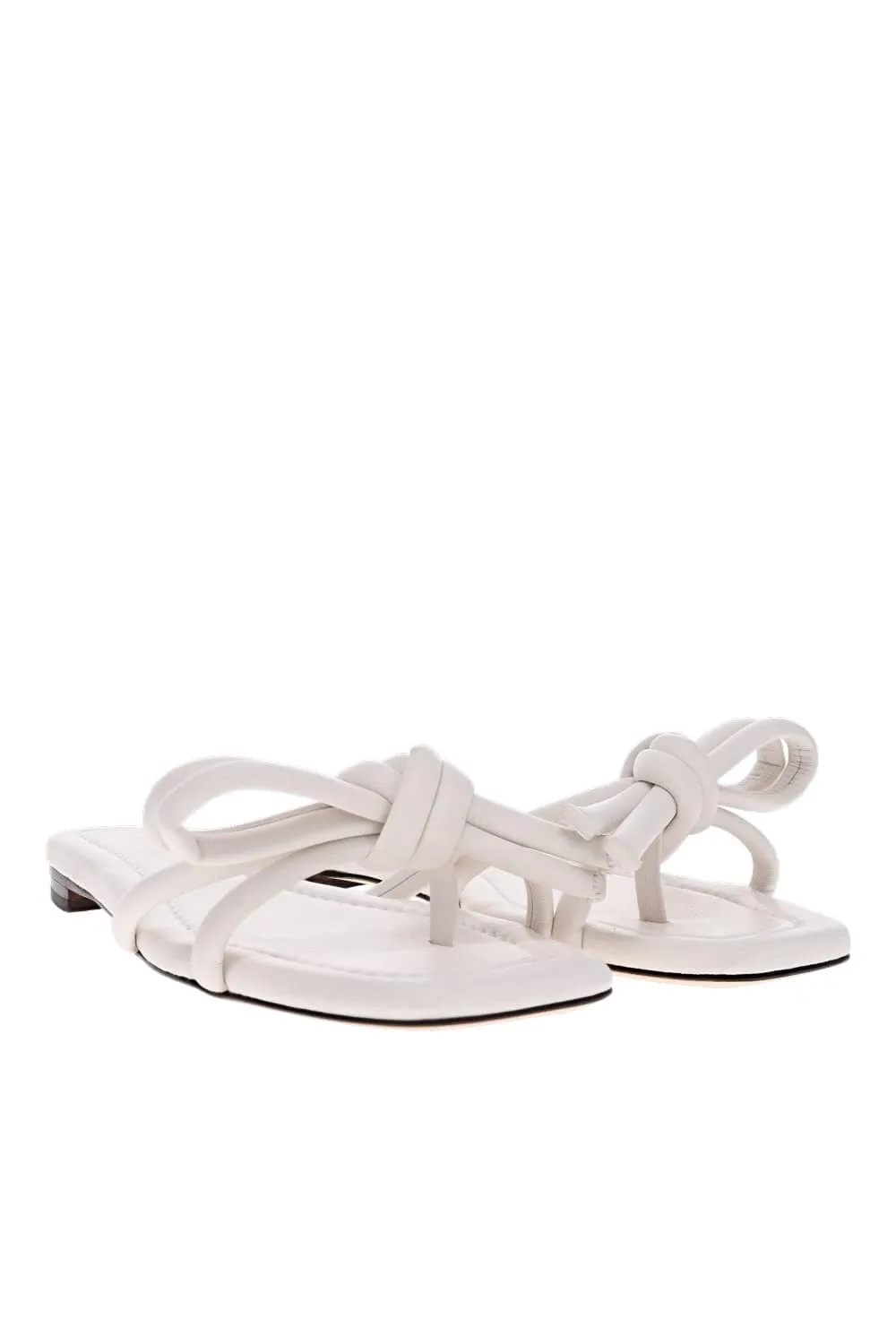 Hadley White Leather Bow Flat Sandals