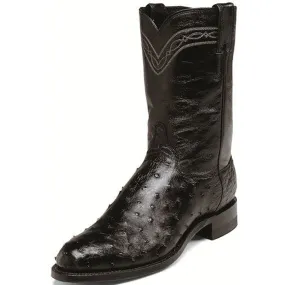 Justin Men's BLACK FULL QUILL (3171) 10" Pull-On Exotic Roper Boot