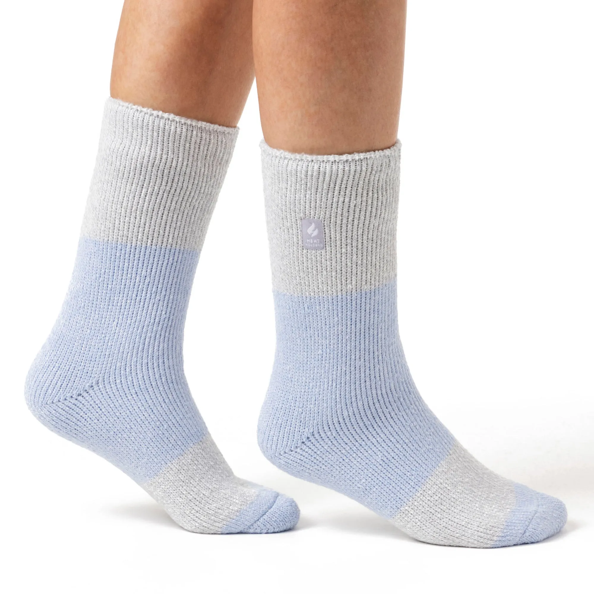 Ladies Original Catania Centre Stripe Socks - Powder Blue & Silver