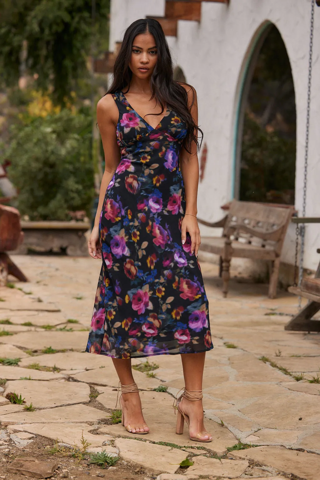 Lillian Black Floral Printed Maxi Dress