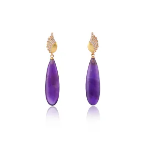 Linda Amethyst Drop Earrings With Gold Wings