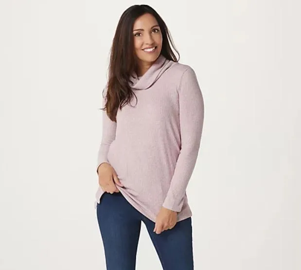 Lisa Rinna Collection Long Sleeve Cowl Neck Top Small	Mauve Rose