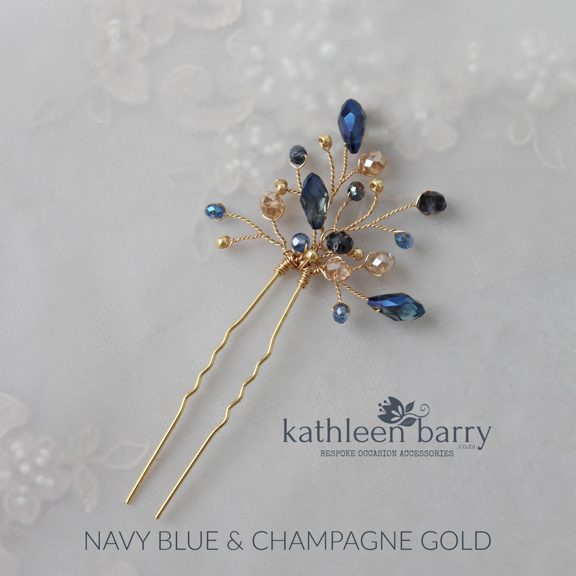 Lize hair pins navy blue, clear or opal pinks - Rose gold, Gold or silver FROM: