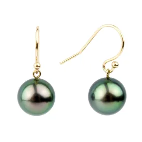 Lustrous Peacock Green Tahitian Pearl Dangle Earrings