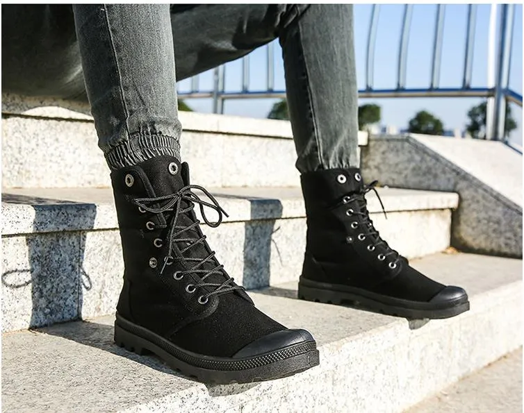 Men Army Boots Platform Ankle Boots Lace Up Male Military Desert Boots High Top Men Canvas Shoes Cowboy Motorcycle Boots