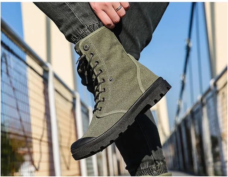 Men Army Boots Platform Ankle Boots Lace Up Male Military Desert Boots High Top Men Canvas Shoes Cowboy Motorcycle Boots