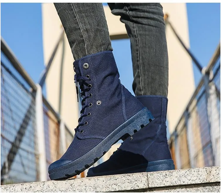 Men Army Boots Platform Ankle Boots Lace Up Male Military Desert Boots High Top Men Canvas Shoes Cowboy Motorcycle Boots