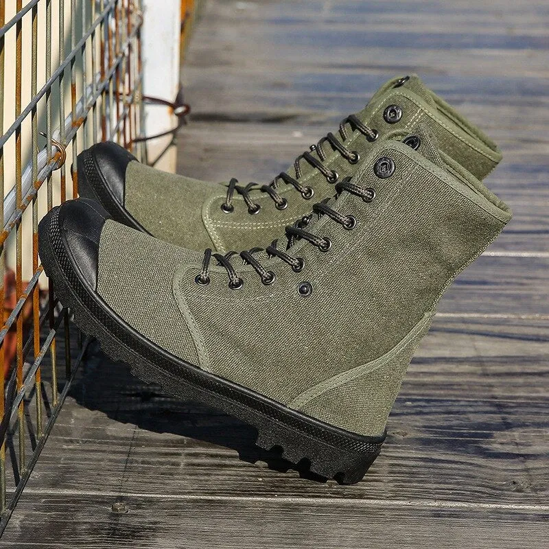 Men Army Boots Platform Ankle Boots Lace Up Male Military Desert Boots High Top Men Canvas Shoes Cowboy Motorcycle Boots