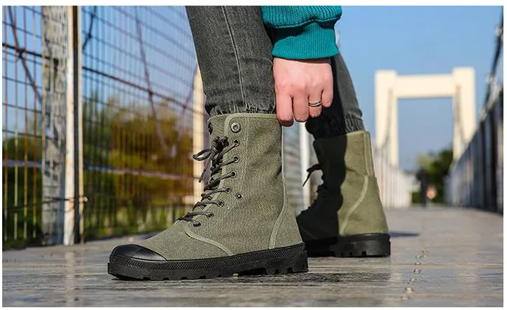 Men Army Boots Platform Ankle Boots Lace Up Male Military Desert Boots High Top Men Canvas Shoes Cowboy Motorcycle Boots