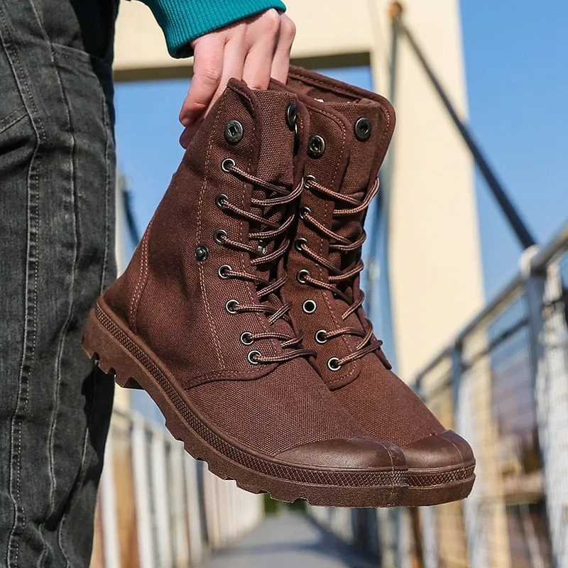 Men Army Boots Platform Ankle Boots Lace Up Male Military Desert Boots High Top Men Canvas Shoes Cowboy Motorcycle Boots