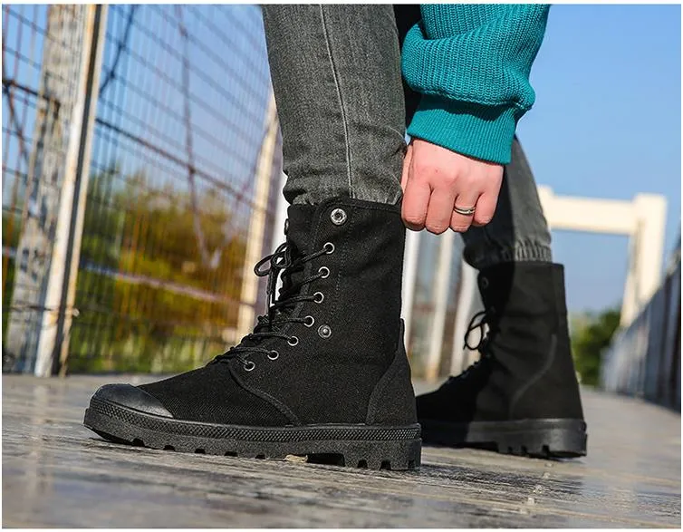 Men Army Boots Platform Ankle Boots Lace Up Male Military Desert Boots High Top Men Canvas Shoes Cowboy Motorcycle Boots