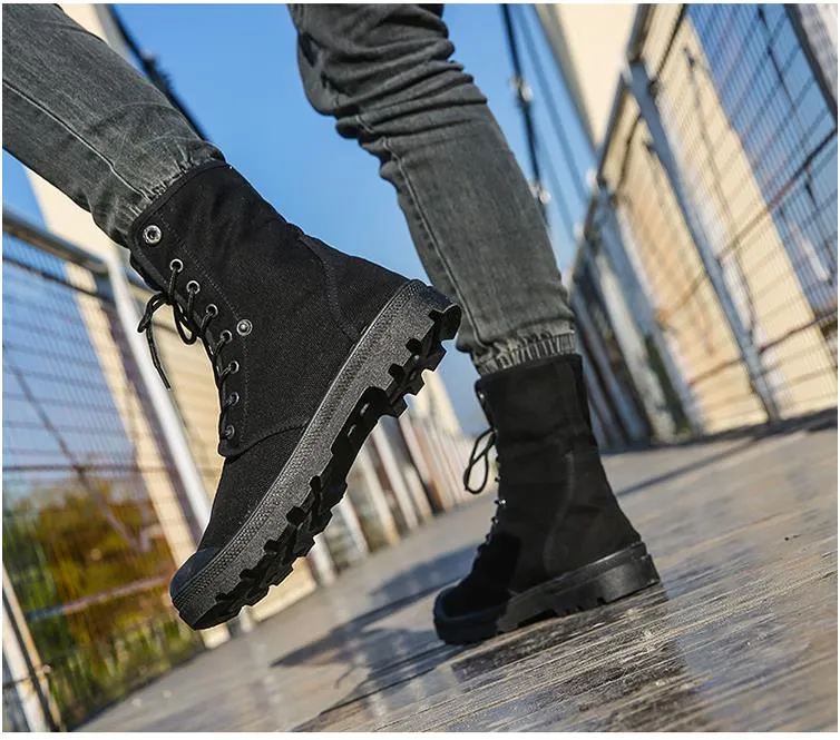 Men Army Boots Platform Ankle Boots Lace Up Male Military Desert Boots High Top Men Canvas Shoes Cowboy Motorcycle Boots