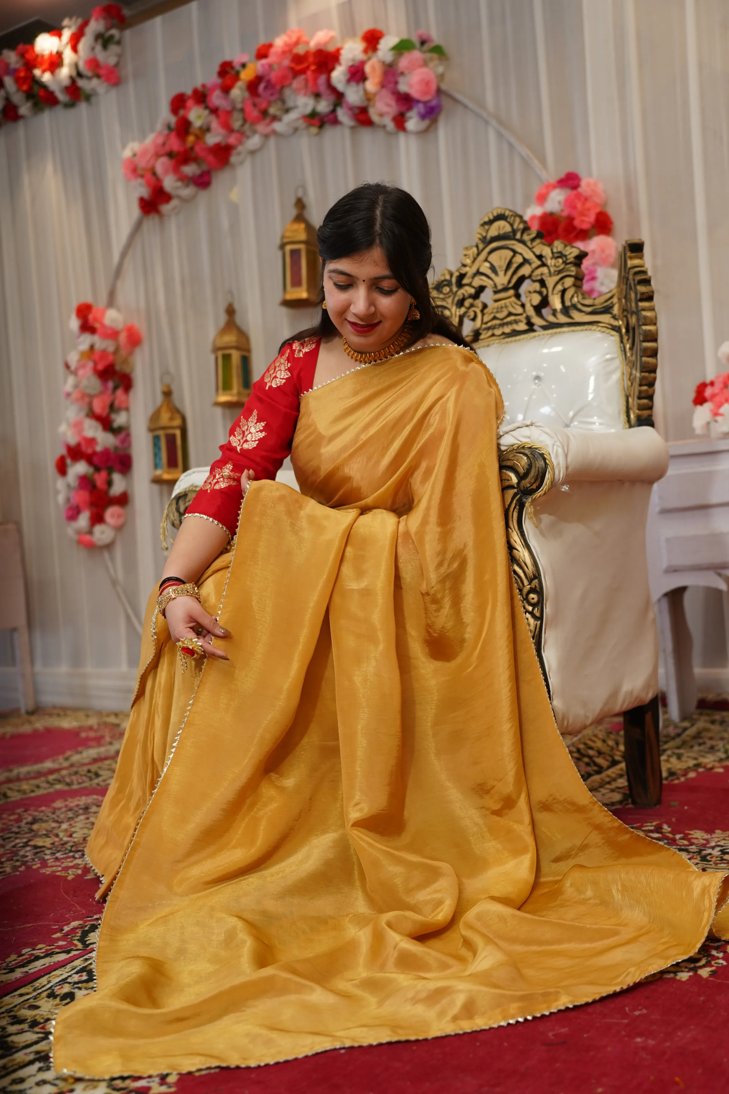 Molten Gold Pre-Draped Silk Saree with Blouse