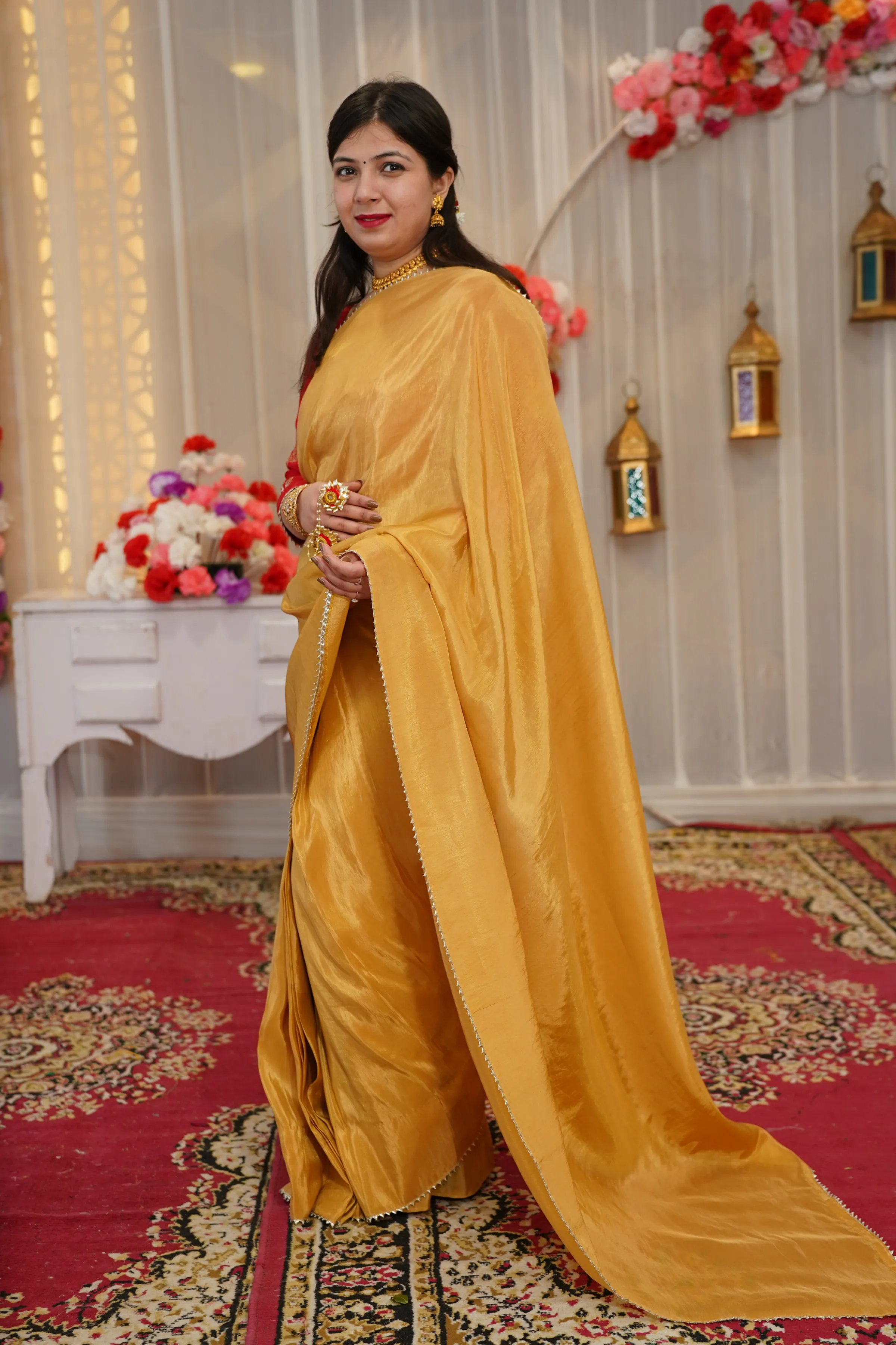 Molten Gold Pre-Draped Silk Saree with Blouse