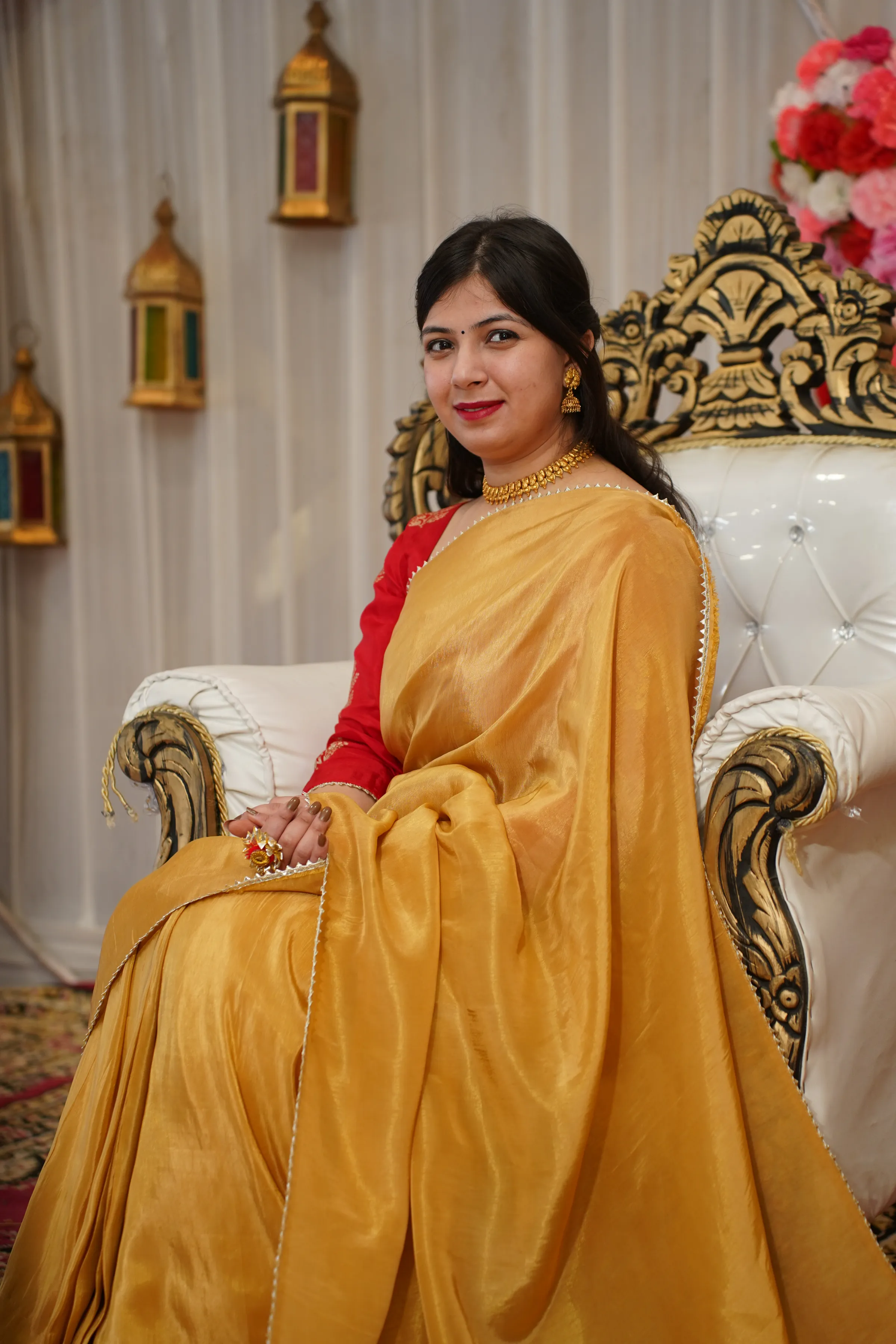 Molten Gold Pre-Draped Silk Saree with Blouse