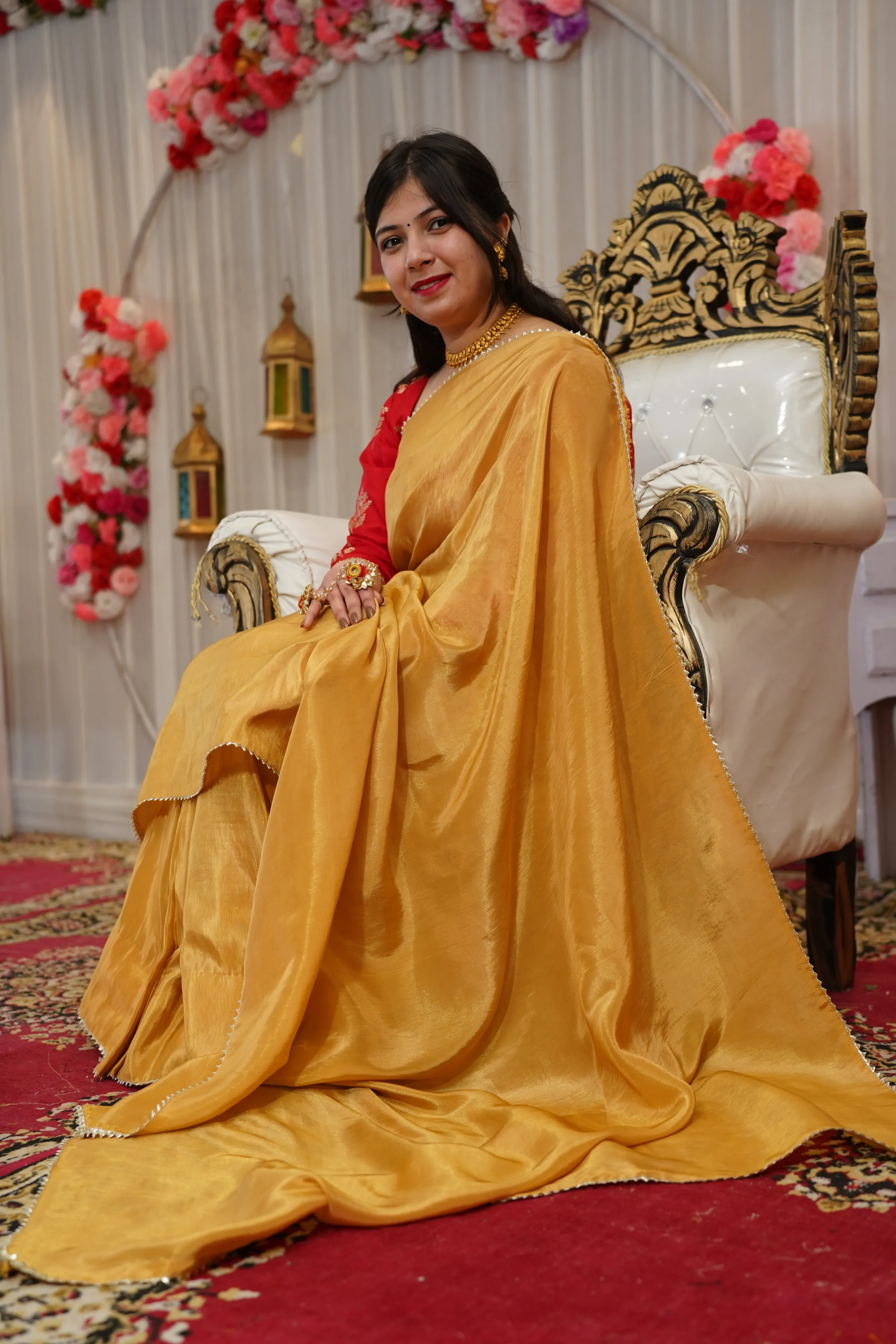 Molten Gold Pre-Draped Silk Saree with Blouse