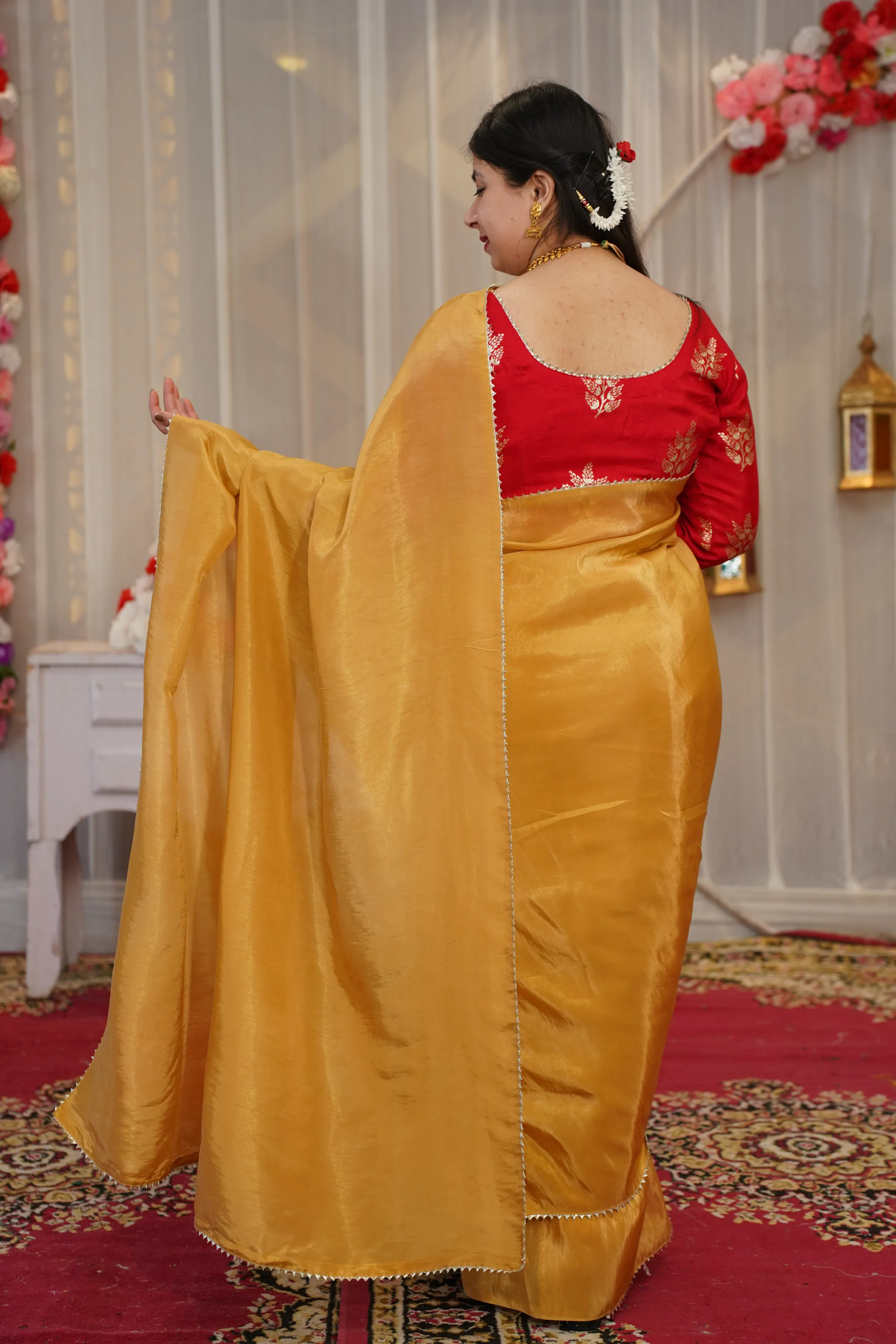 Molten Gold Pre-Draped Silk Saree with Blouse