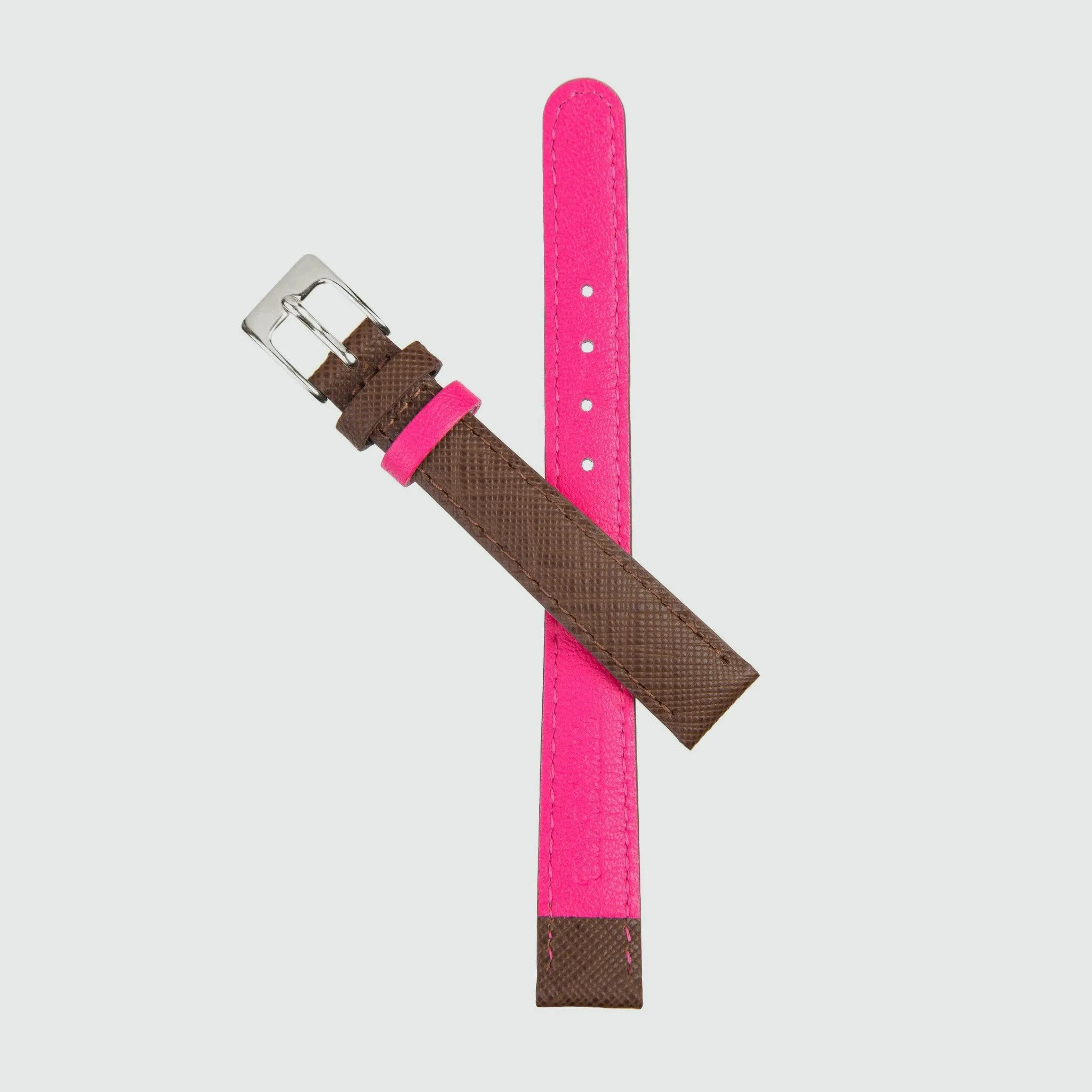 Montmartre Chestnut & Hot Pink Leather Watch Strap with Silver Buckle