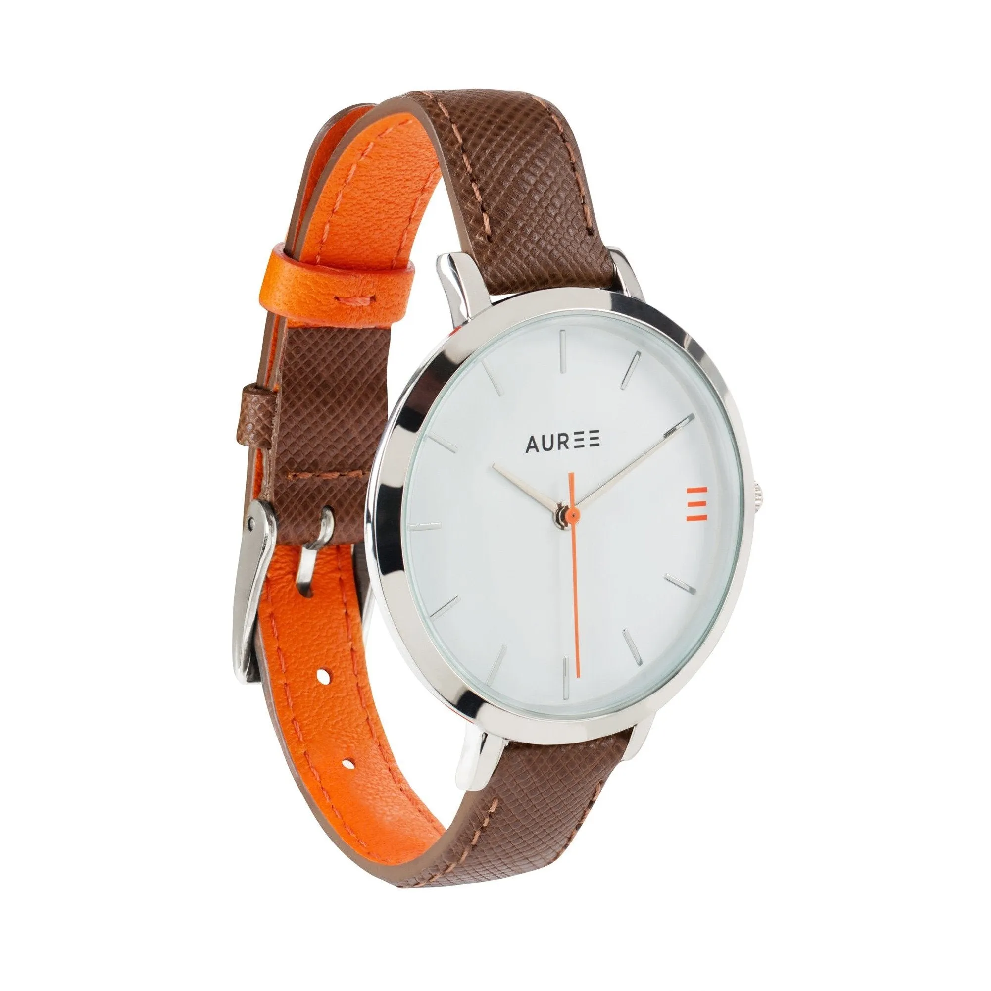 Montmartre Chestnut & Orange Leather Watch Strap with Silver Buckle