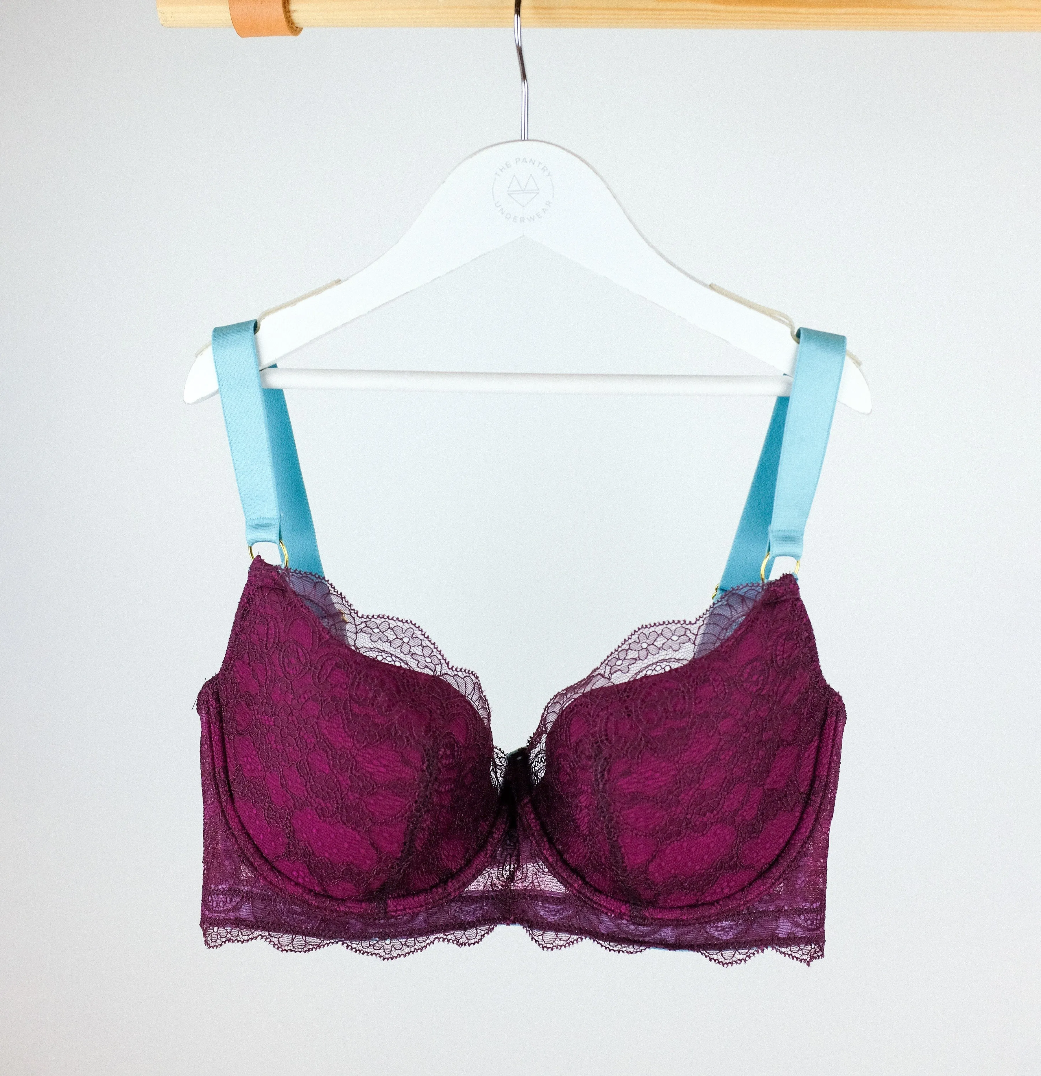 Mulberry mesh w. plum & turquoise padded balconette bra