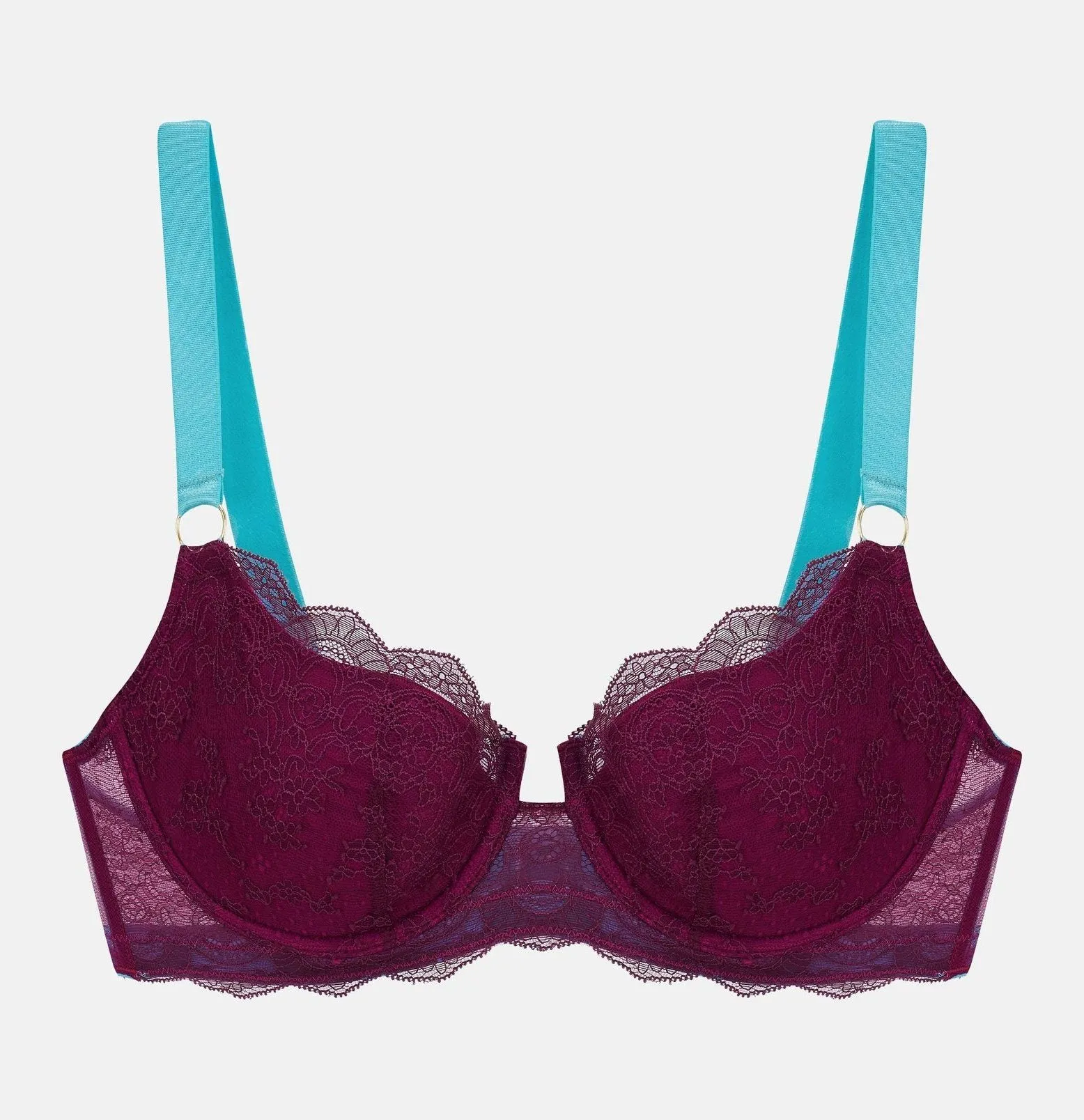 Mulberry mesh w. plum & turquoise padded balconette bra