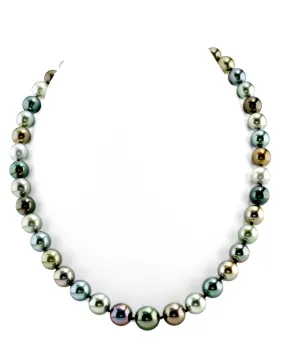 Multi-Color Tahitian True Round Pearl Necklace, 9.0-11.0mm - AAAA Quality