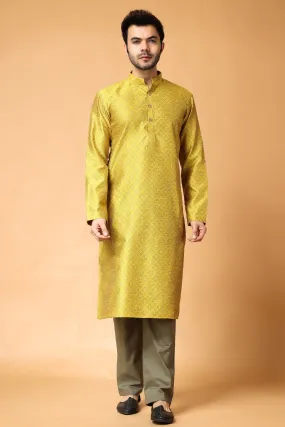 Mustard Gold Jacquard Kurta Pajama