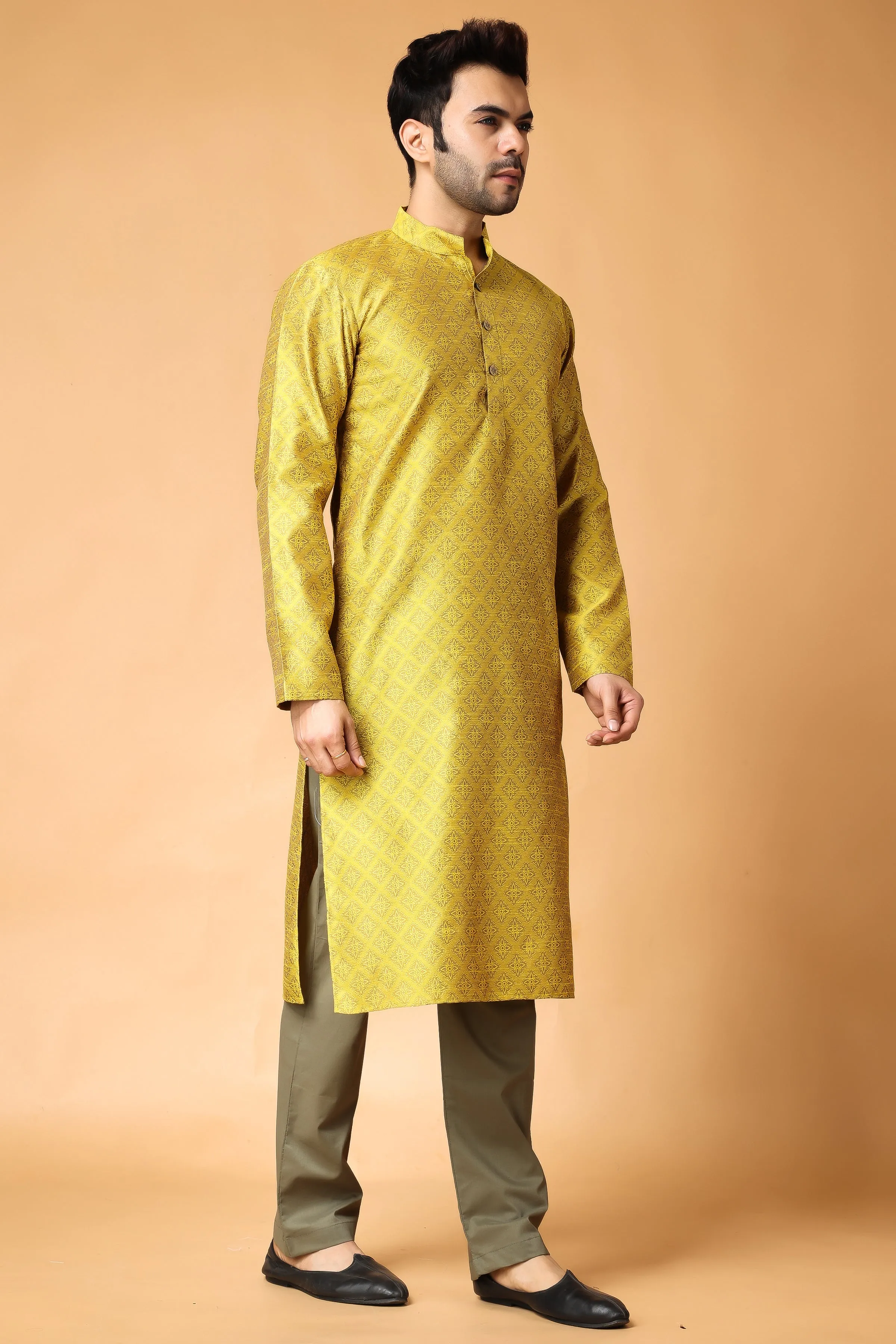 Mustard Gold Jacquard Kurta Pajama