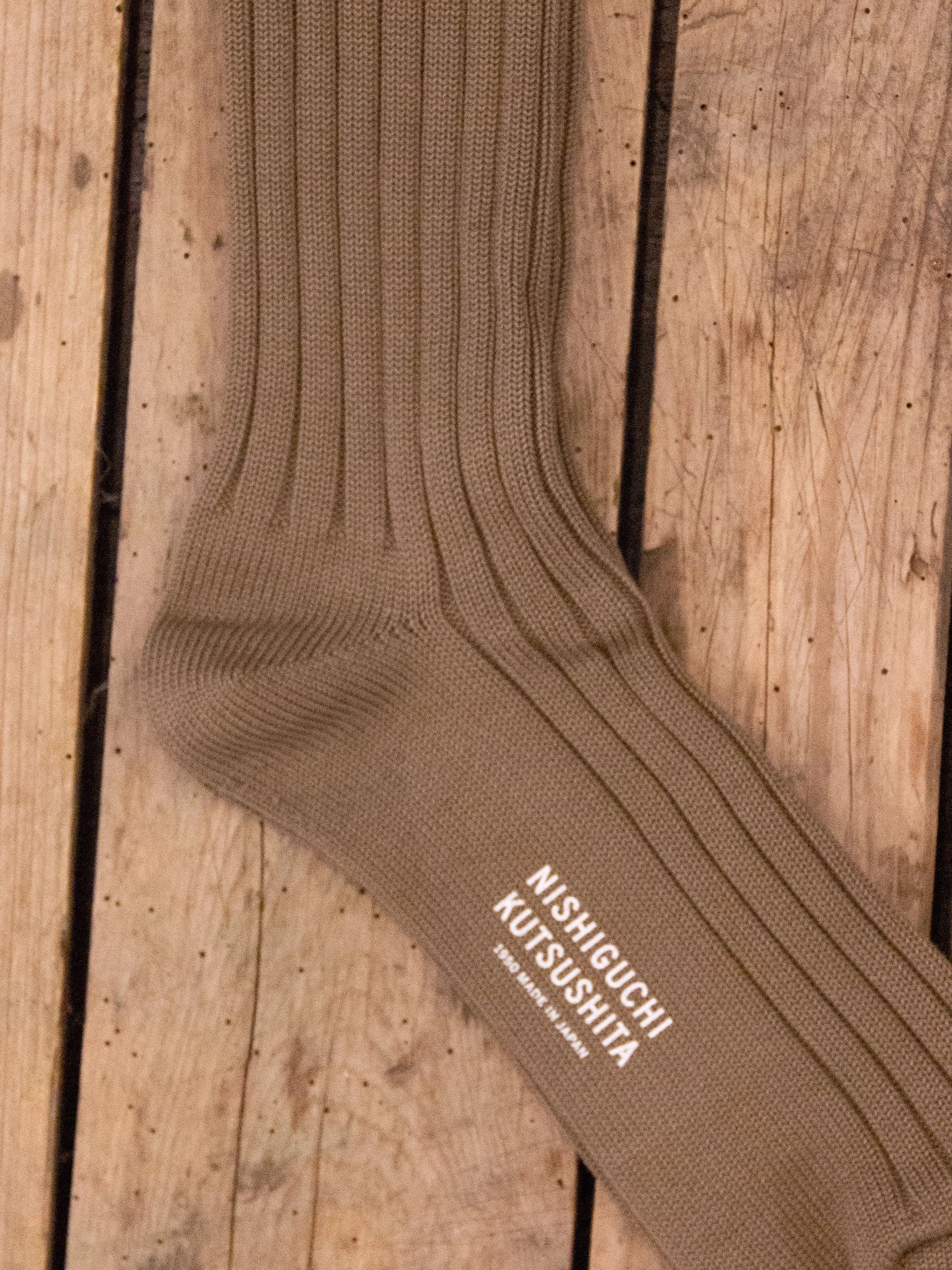 Nishiguchi Kutsushita, Egyptian Cotton Ribbed Socks, Chocolate Milk