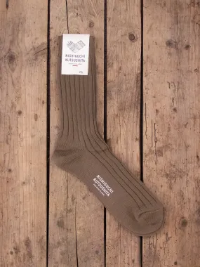 Nishiguchi Kutsushita, Egyptian Cotton Ribbed Socks, Chocolate Milk