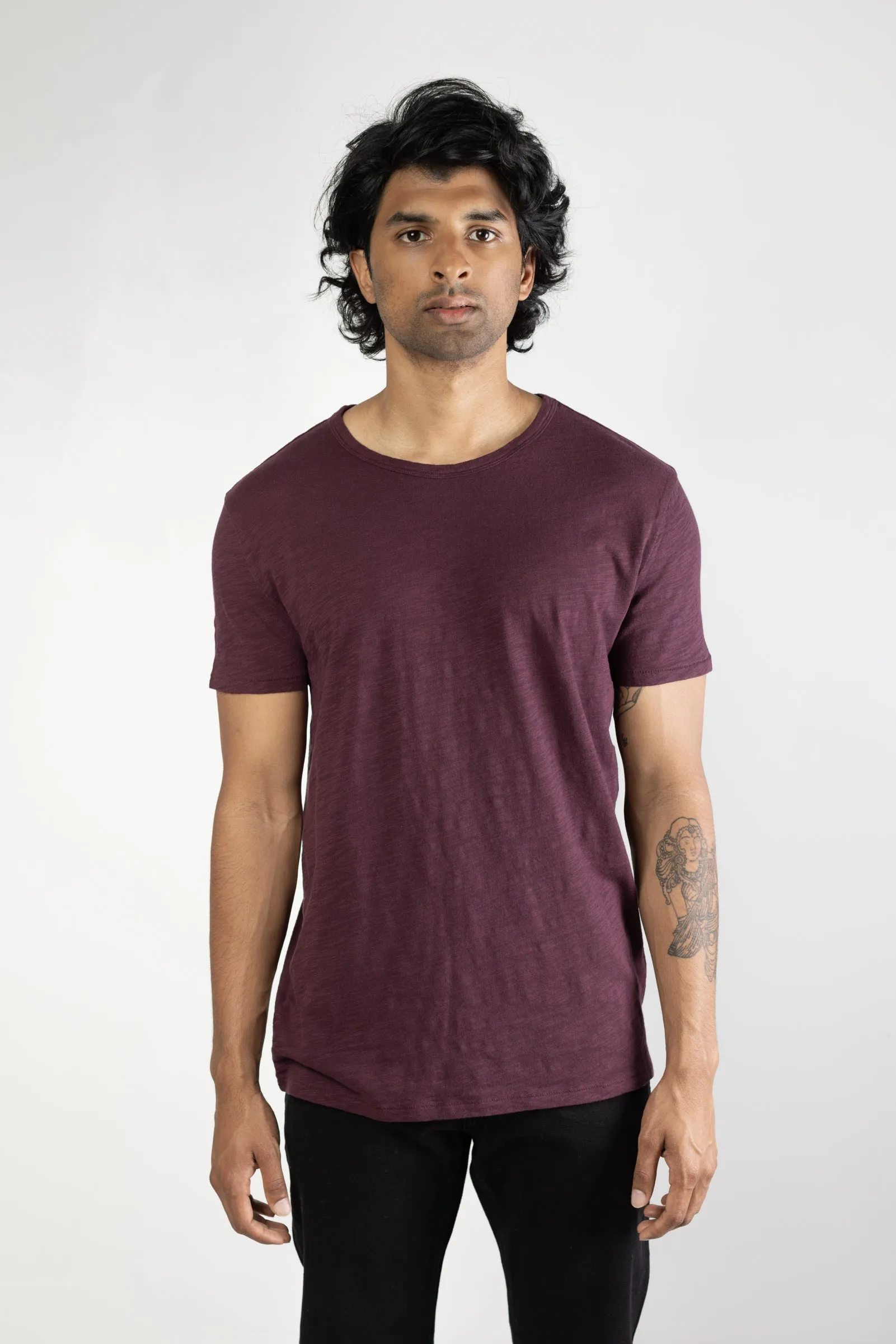 NS2138-6 Slub Jersey Crew in Burgundy