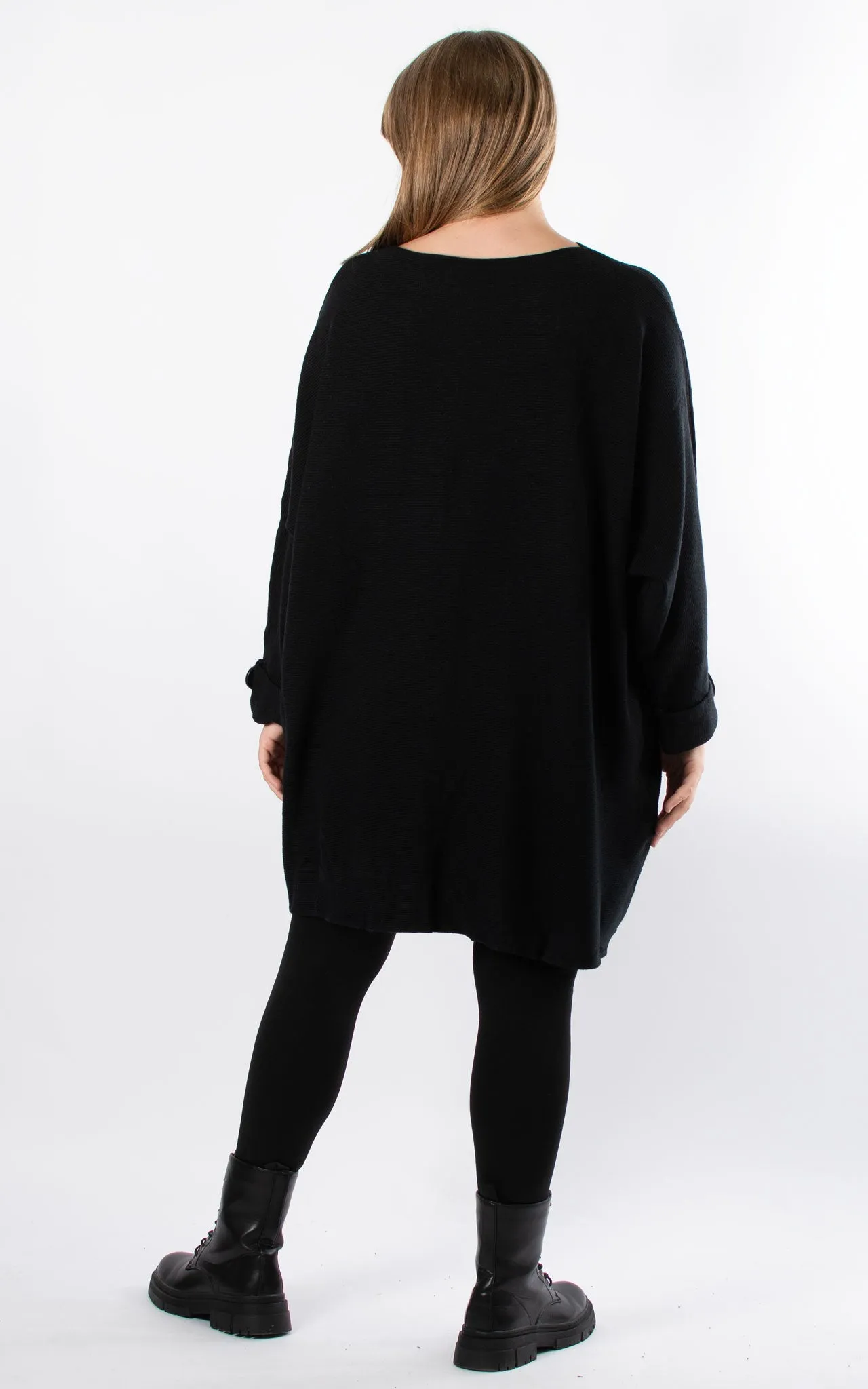 Oversized Ribbed Hi-Lo Jumper | Black