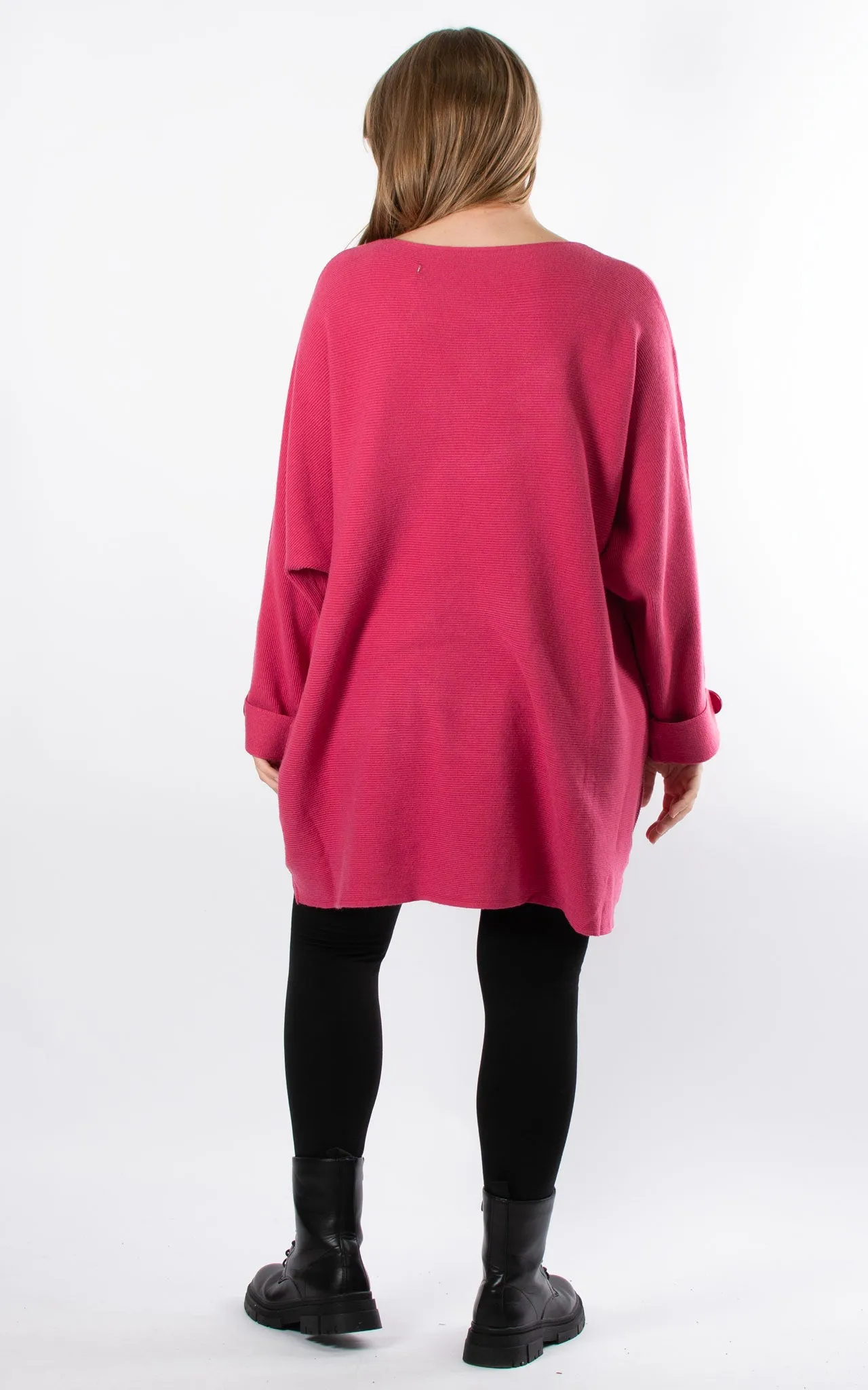 Oversized Ribbed Hi-Lo Jumper | Raspberry