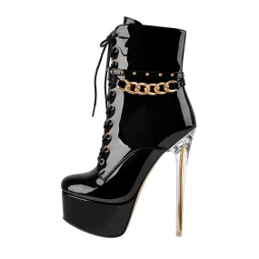 Patent Leather Platform Lace Up Ankle Boots