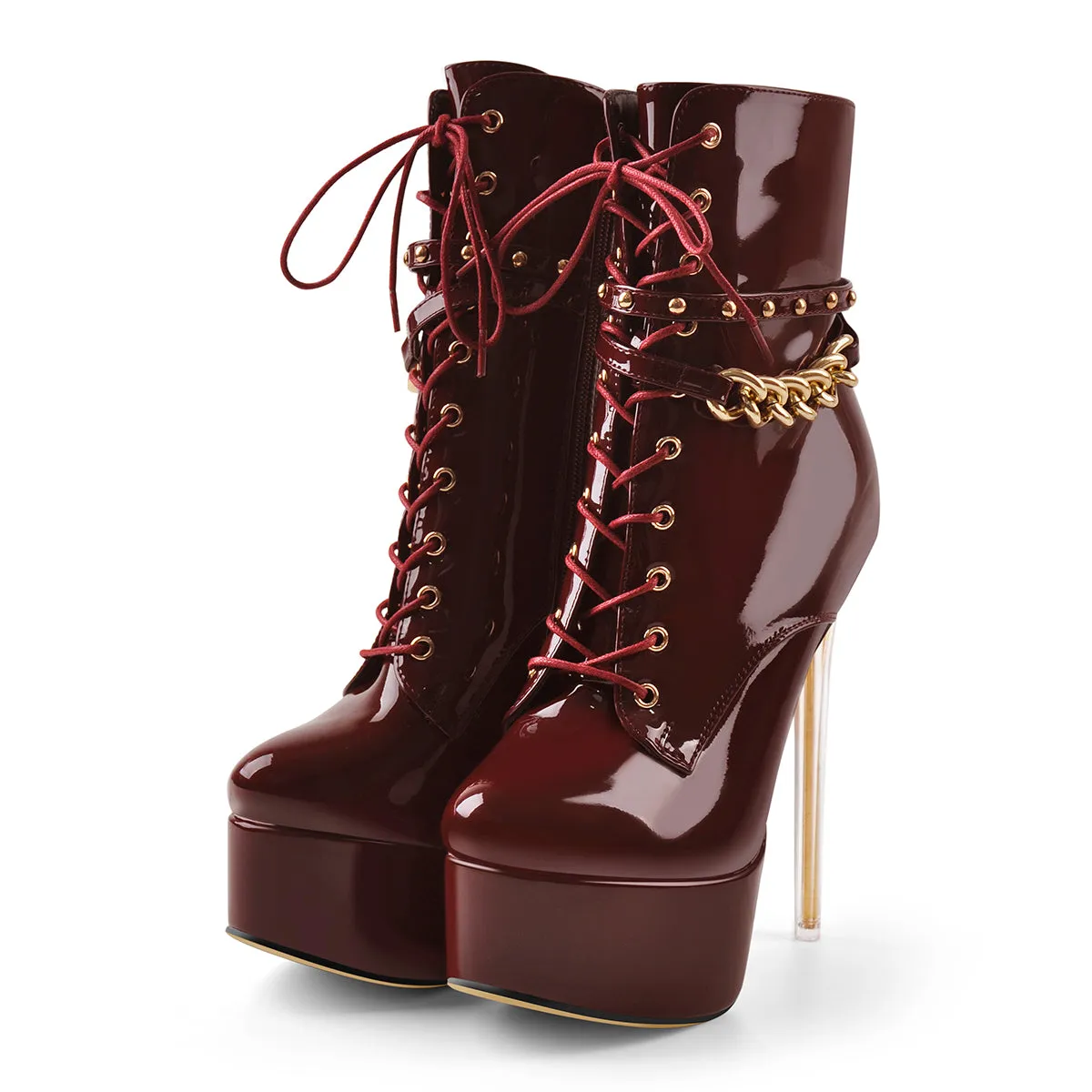 Patent Leather Platform Lace Up Ankle Boots