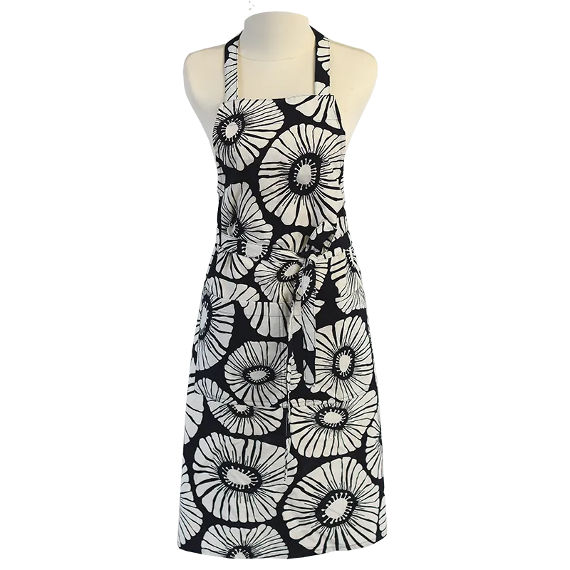 Retro Flower Black White Apron