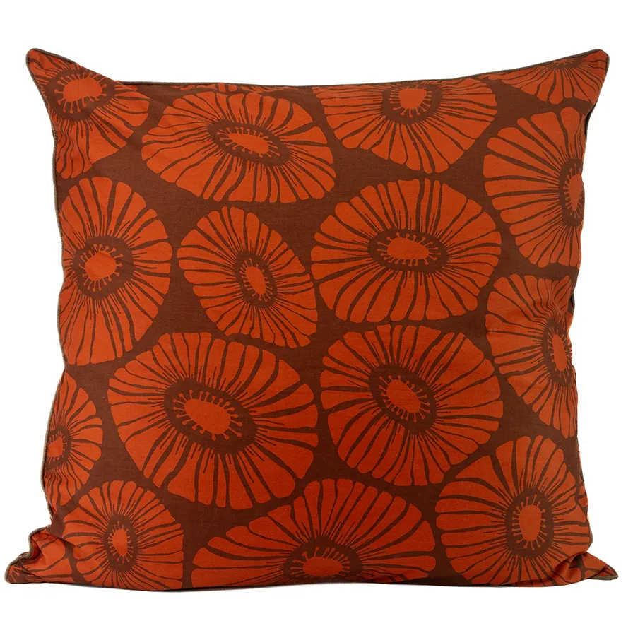 Retro Flowers Red Brown Cushion Cover, 65cm