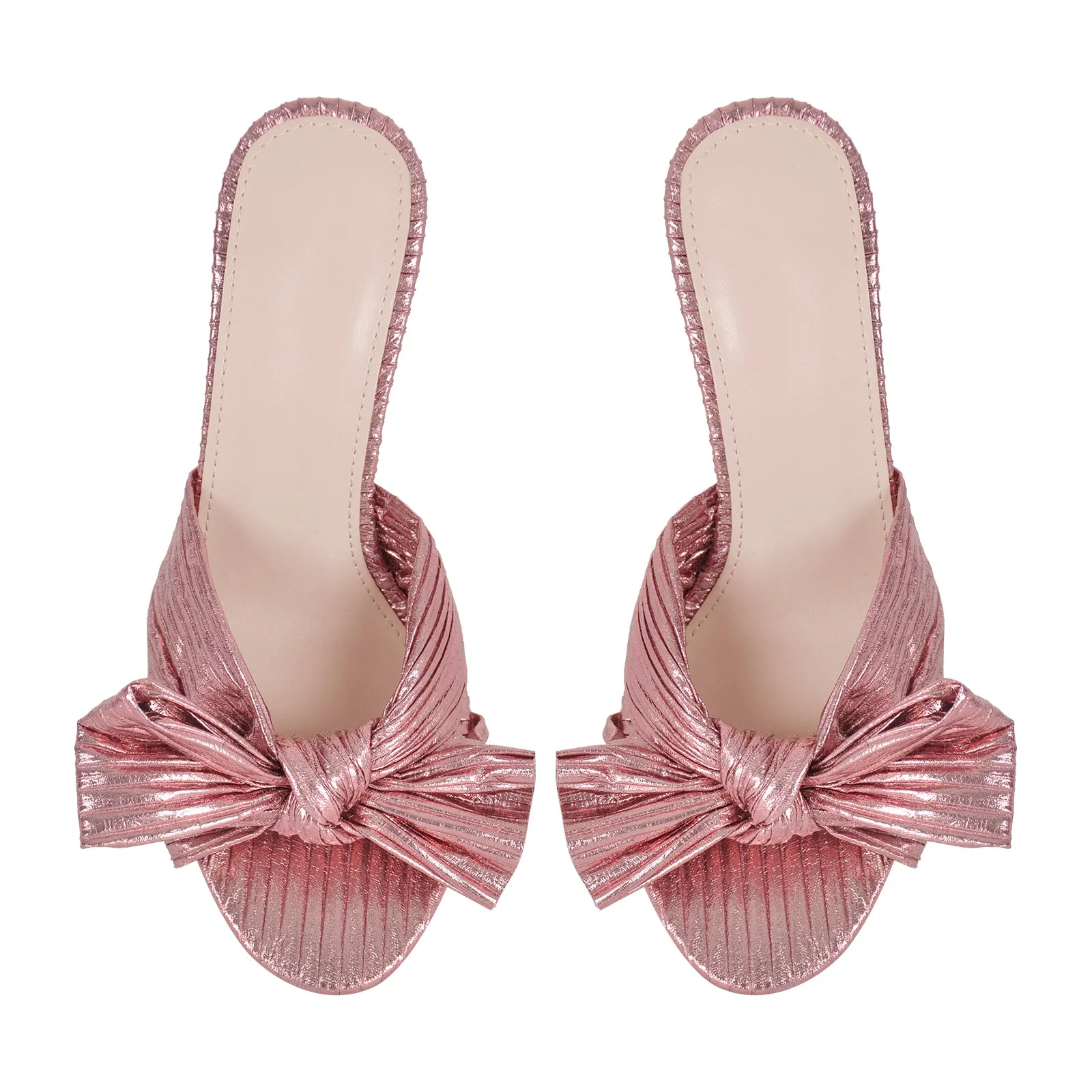 Round Toe Chunky Heel Bow Sandals Mules