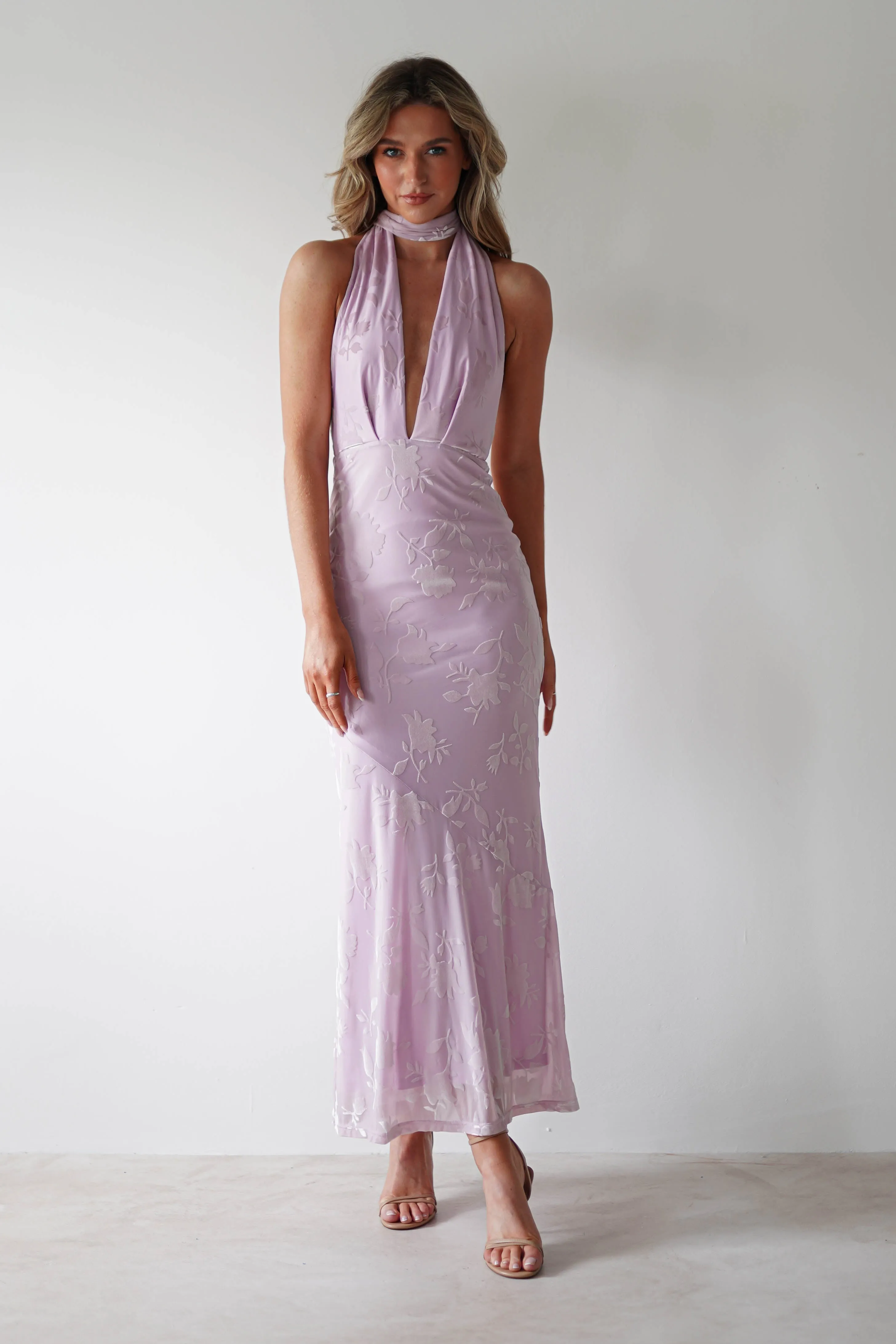 Tara Floral Jacquard Maxi Dress | Light Lilac