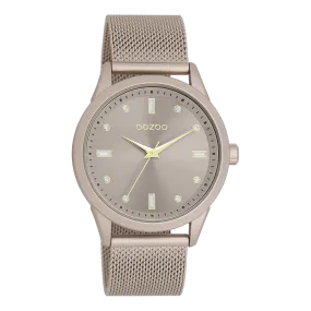 Taupe OOZOO watch with taupe metal mesh bracelet - C11358