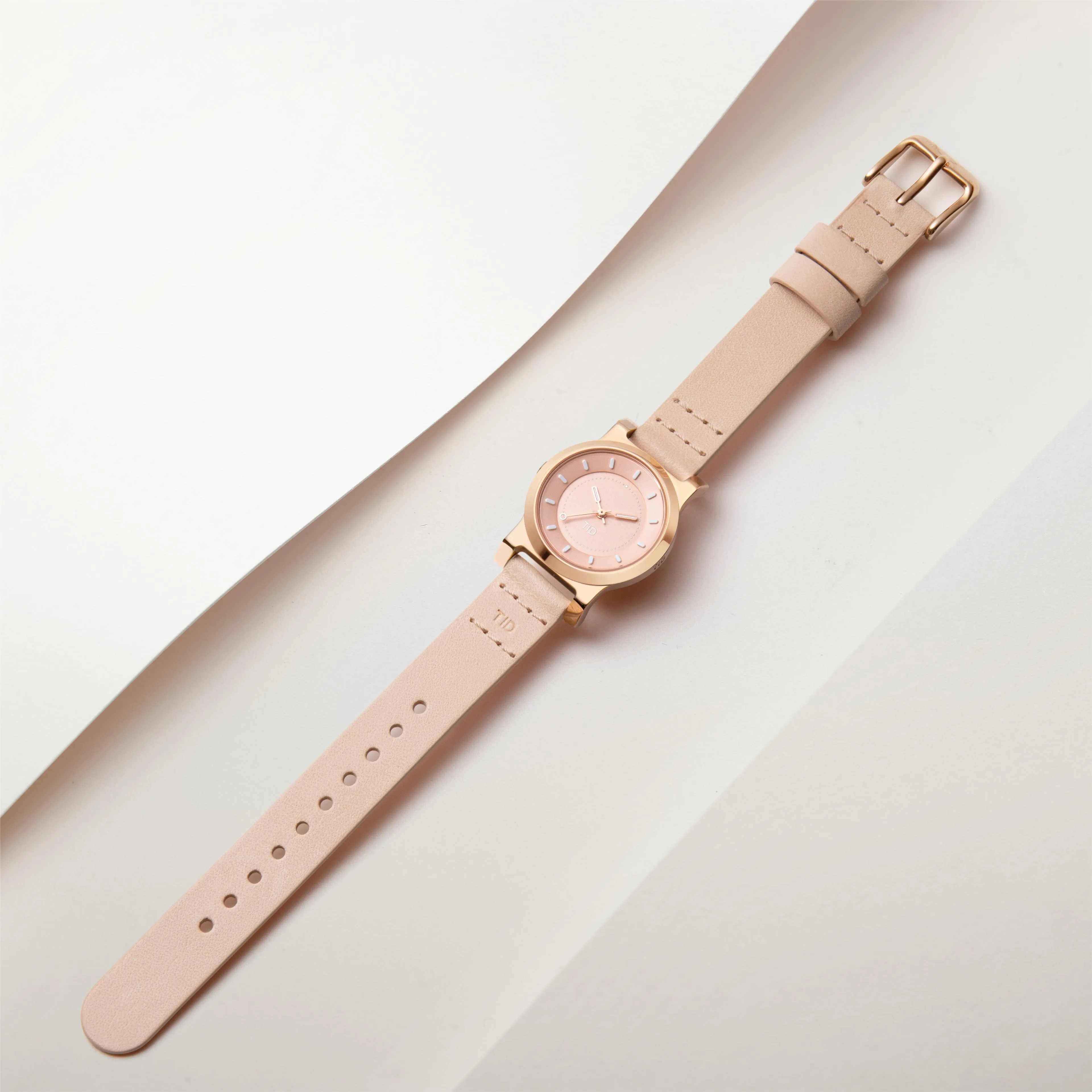 TID No.4 Watch for Women / 28mm Rose Gold Dial / Champagne Leather Strap