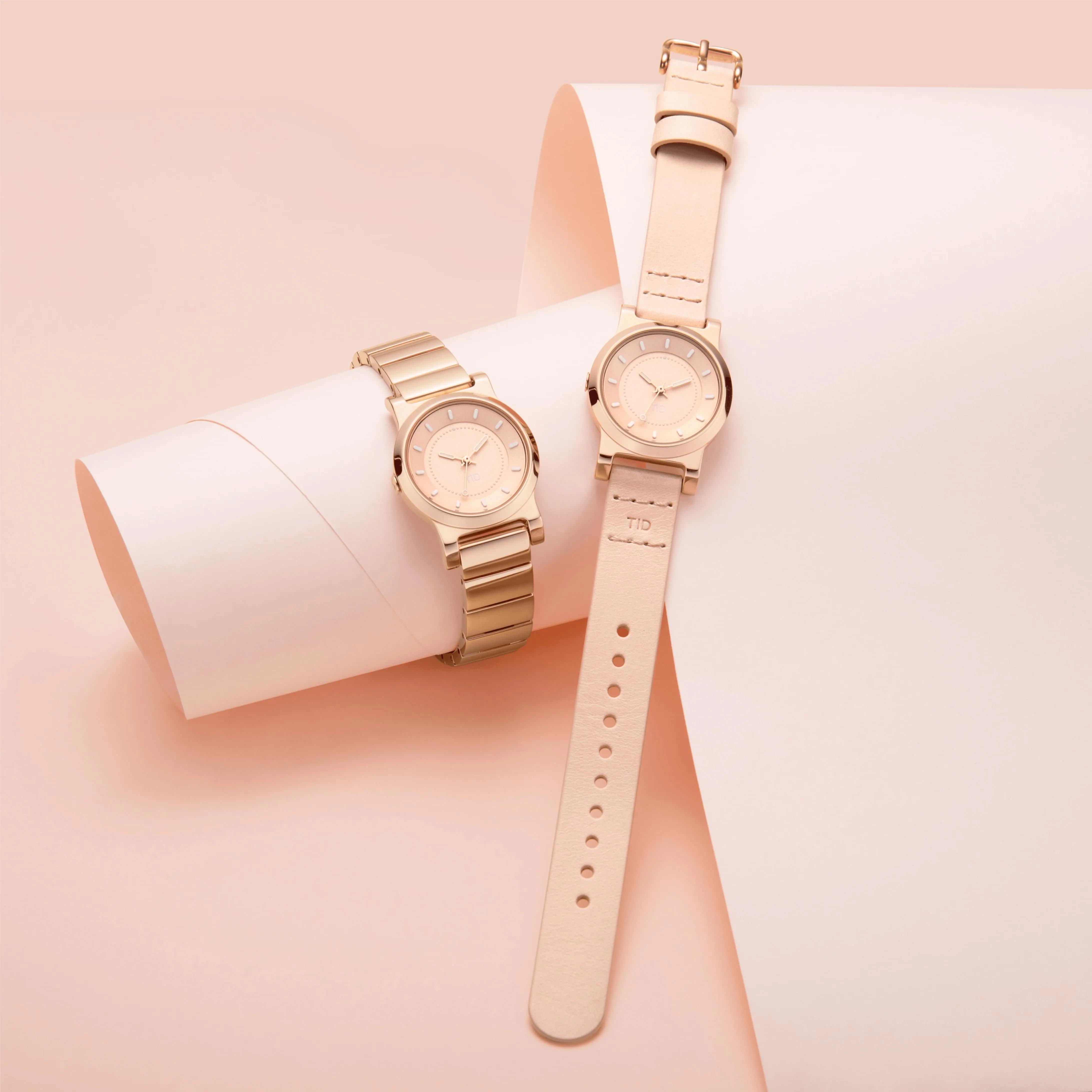 TID No.4 Watch for Women / 28mm Rose Gold Dial / Champagne Leather Strap