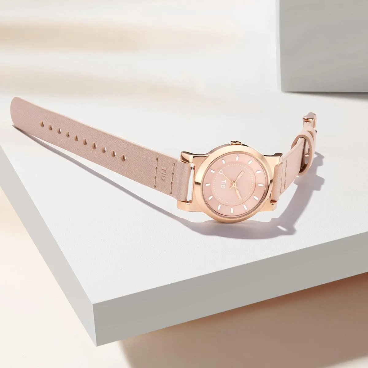 TID No.4 Watch for Women / 28mm Rose Gold Dial / Champagne Leather Strap