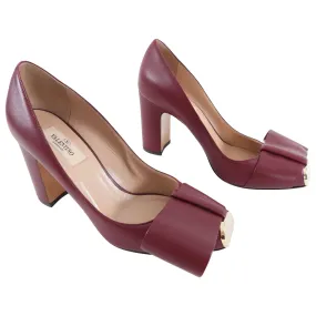 Valentino Burgundy Leather Metal Cap Toe Pumps - 8