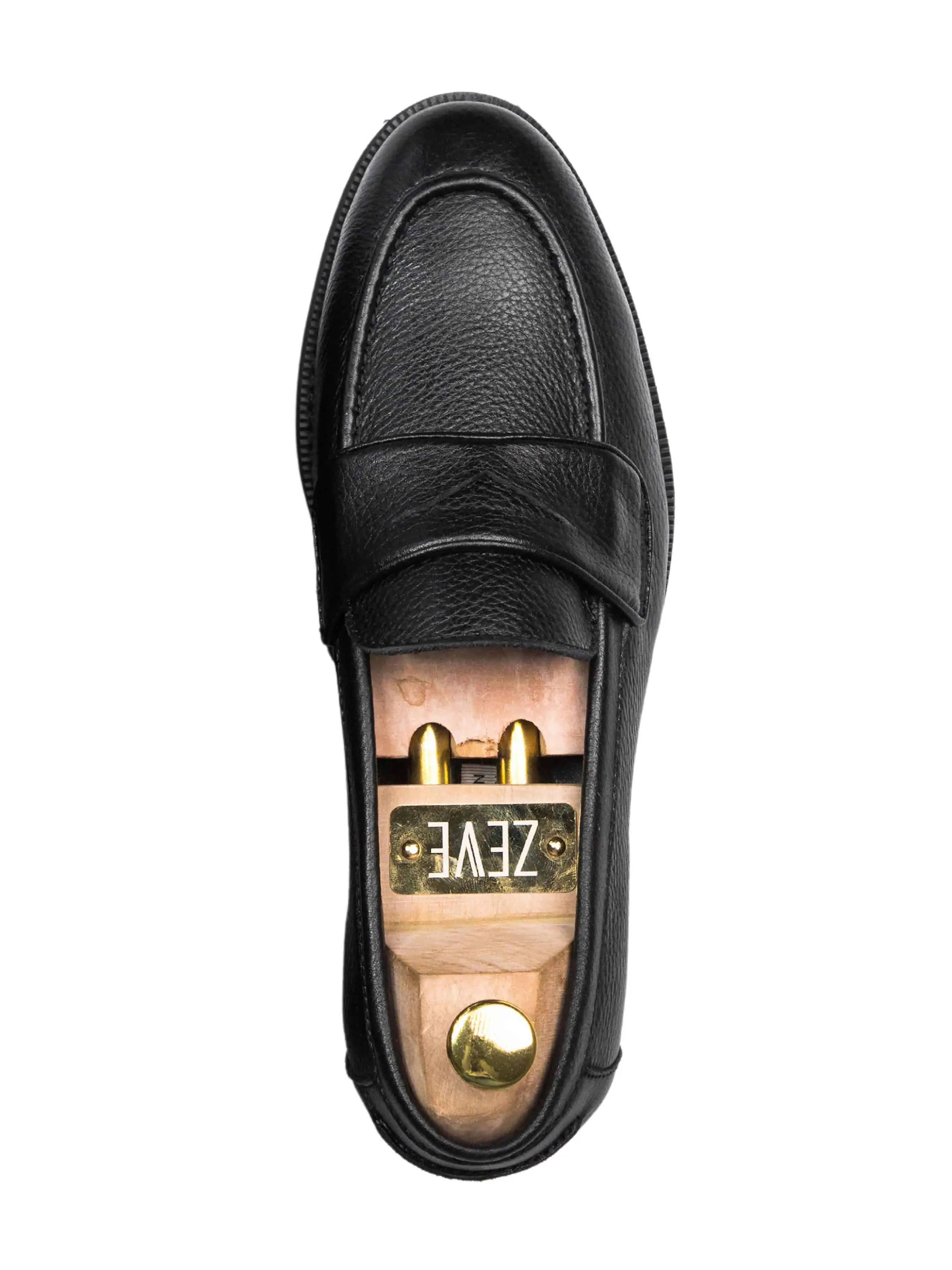 Wayne Penny Loafer - Black Pebble Grain Leather (Crepe Sole)