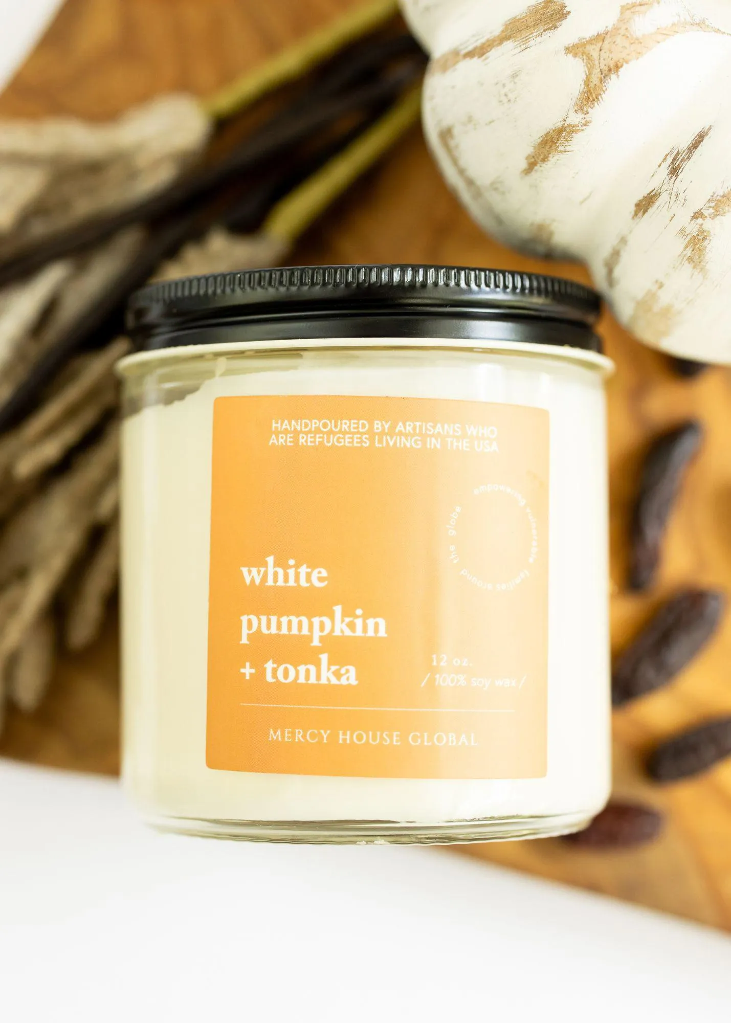 White Pumpkin   Tonka Candle | 12 oz Glass Jar