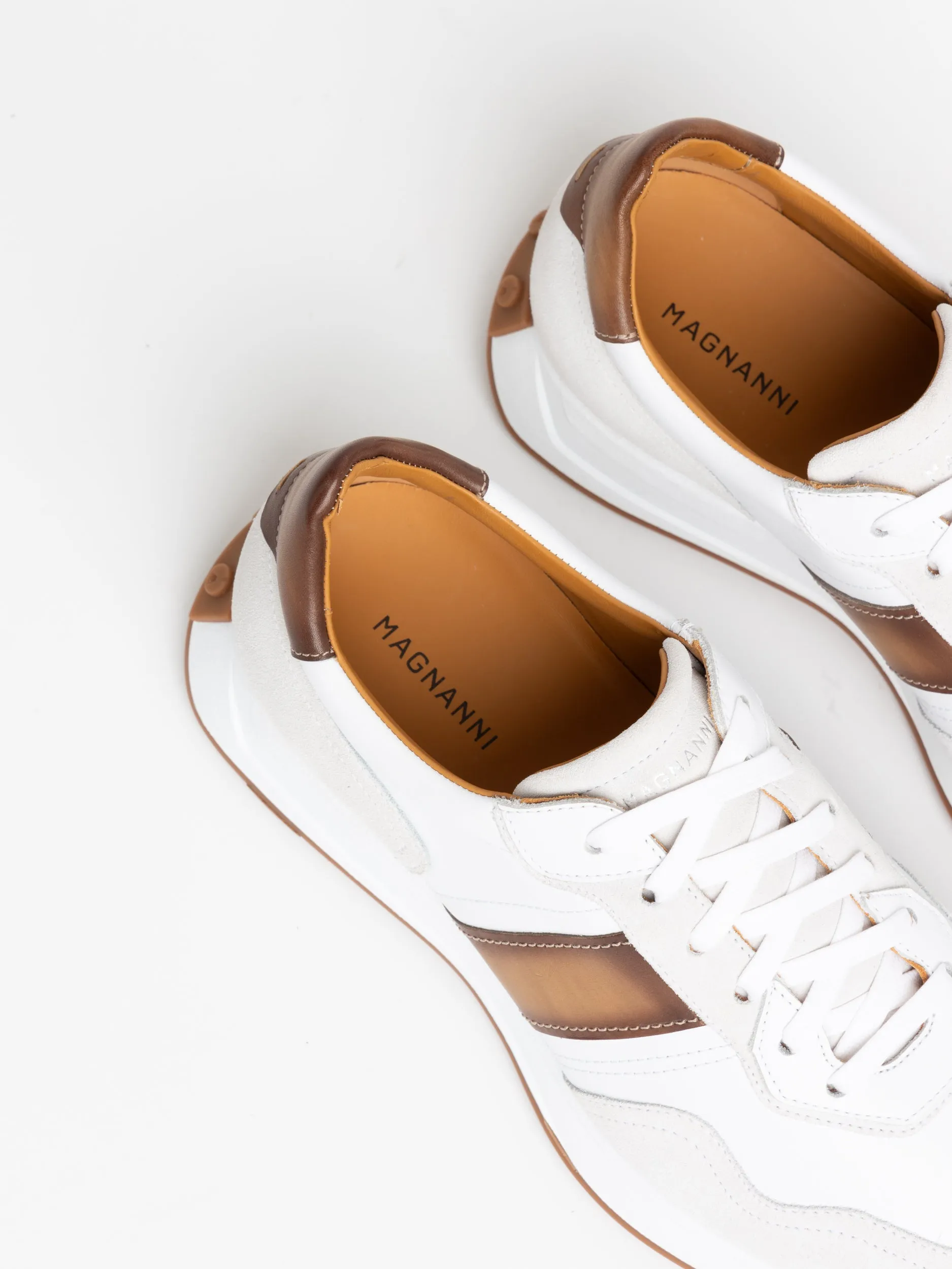 White/Brown Leather Romero Sneakers