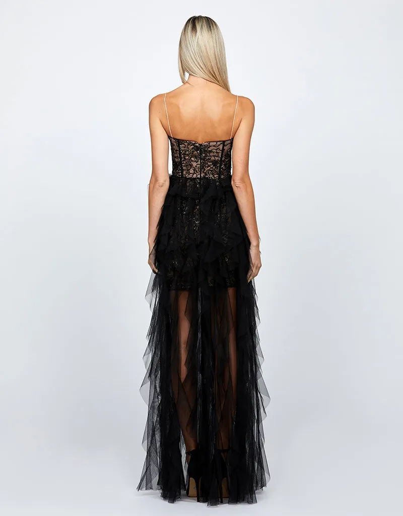 YMAN SHEER FRILL GOWN B67D25L