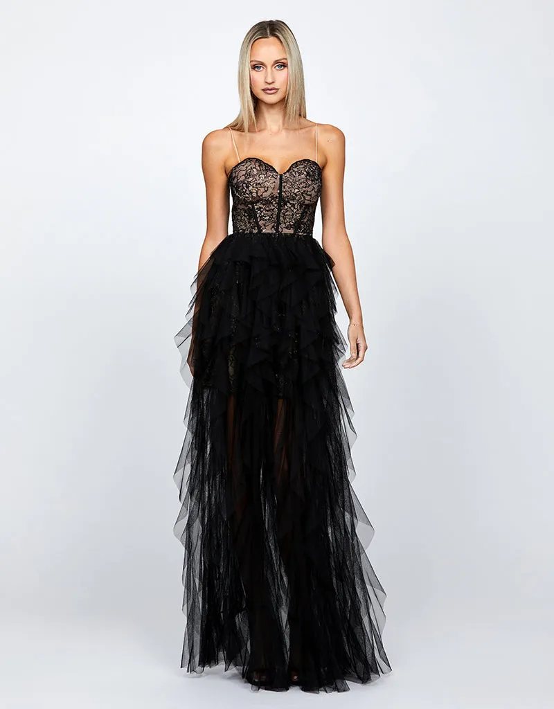 YMAN SHEER FRILL GOWN B67D25L